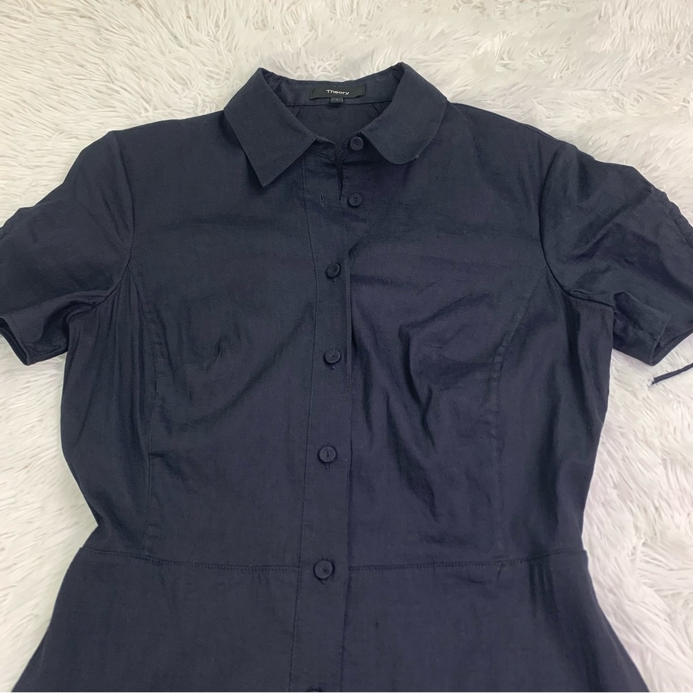 Theory short sleeve linen blend shirt Dress‎ in black button front - Picture 3 of 14